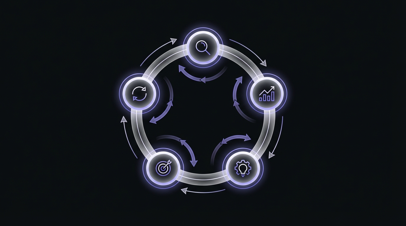 The Evidence-Based SEO Decision Process - a five-step cycle with feedback loops